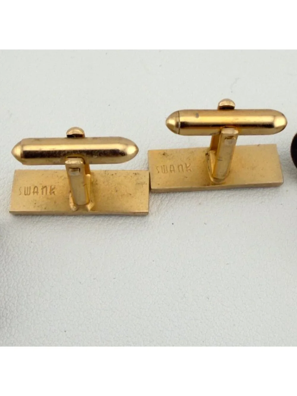 Vintage Swank Cufflinks Set of 3 Gold Tone Stone Glass Mid Century